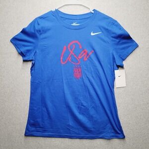 Nike USA Soccer Womens T-Shirt Blue/Red Logo Size Large Tee USWNT‎ National Team